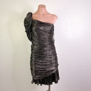 Floret Studios Gathered Ruffle One Shoulder Dress Metallic Silver Beyonce S NWT